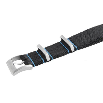 Eco-Friendly Nylon Military Watch Strap -  Black Blue Stitches