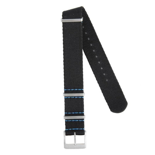 Eco-Friendly Nylon Military Watch Strap -  Black Blue Stitches