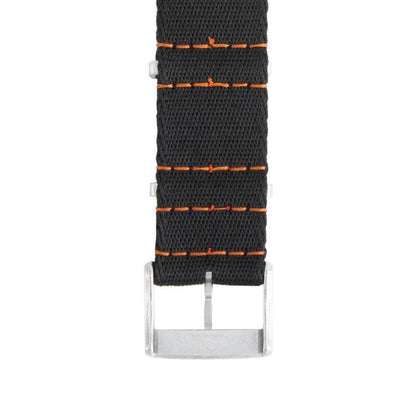 Eco-Friendly  Nylon Military  Watch Strap -  Black Orange Stitches