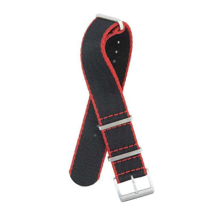 Eco-Friendly  Nylon Military  Watch Strap -  Black Red Borders