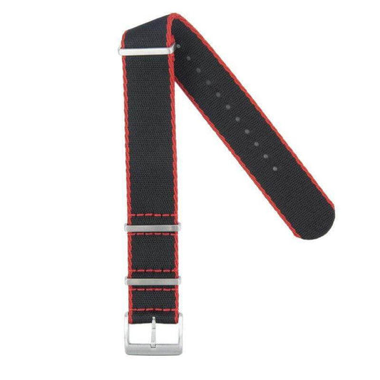 Eco-Friendly  Nylon Military  Watch Strap -  Black Red Borders
