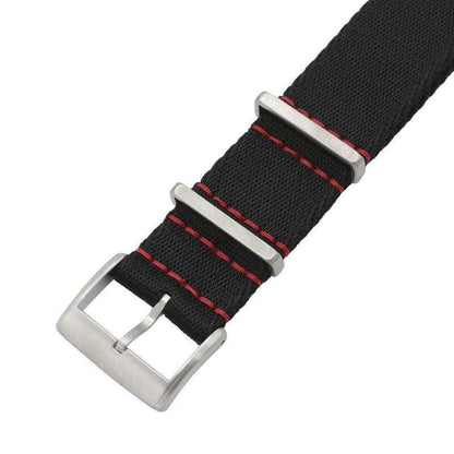 Eco-Friendly  Nylon Military  Watch Strap -  Black Red Stitches