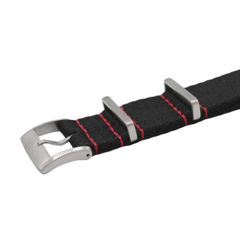 Eco-Friendly  Nylon Military  Watch Strap -  Black Red Stitches
