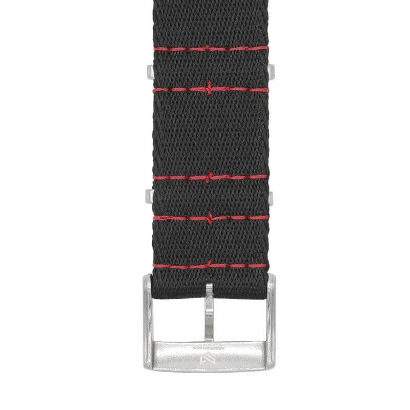 Eco-Friendly  Nylon Military  Watch Strap -  Black Red Stitches