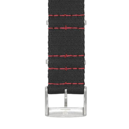 Eco-Friendly  Nylon Military  Watch Strap -  Black Red Stitches