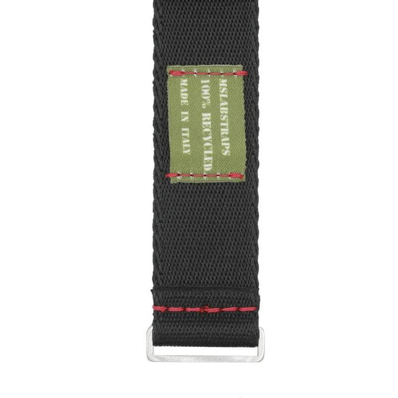 Eco-Friendly  Nylon Military  Watch Strap -  Black Red Stitches
