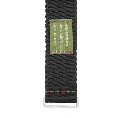 Eco-Friendly  Nylon Military  Watch Strap -  Black Red Stitches