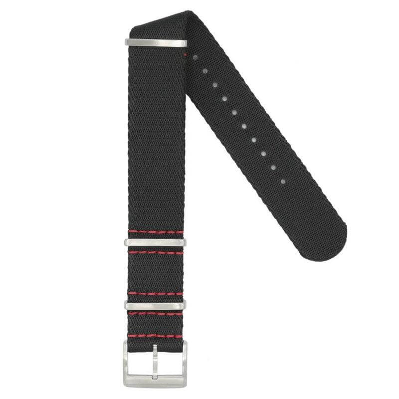 Eco-Friendly  Nylon Military  Watch Strap -  Black Red Stitches