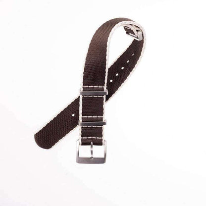 Eco-Friendly Nylon Military  Watch Strap -  Brown Ecru Borders