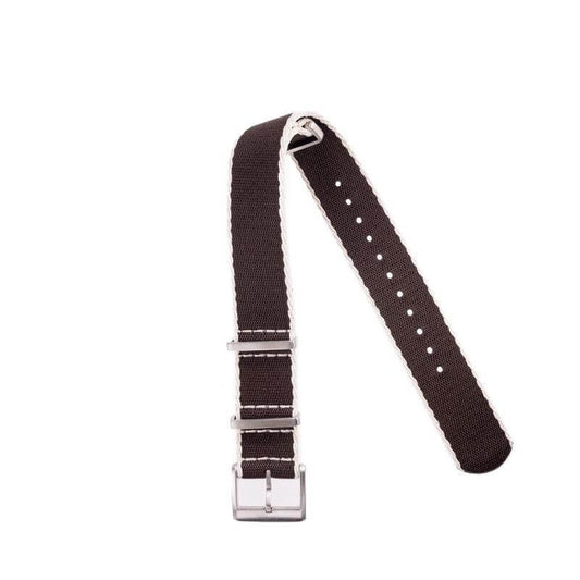 Eco-Friendly Nylon Military  Watch Strap -  Brown Ecru Borders