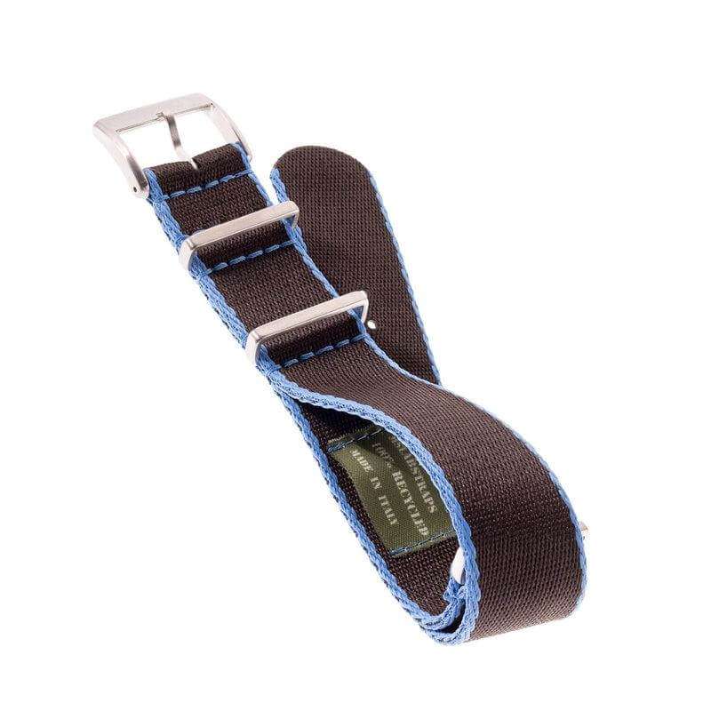 Eco-Friendly Nylon Military  Watch Strap -  Brown Light Blue Borders