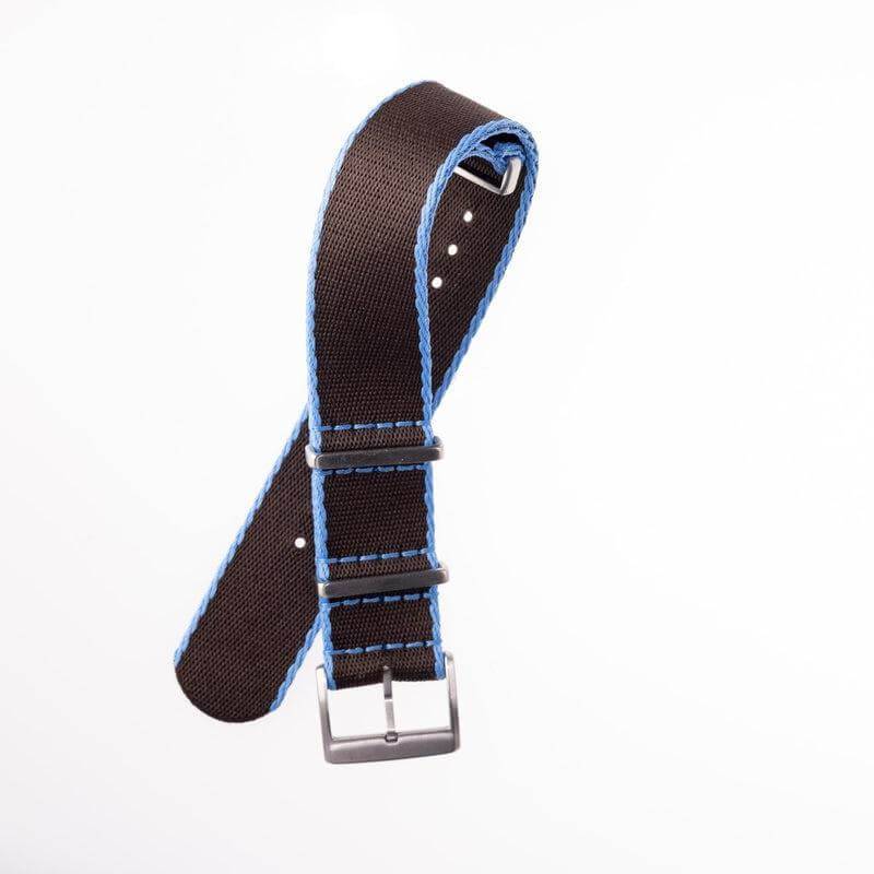 Eco-Friendly Nylon Military  Watch Strap -  Brown Light Blue Borders