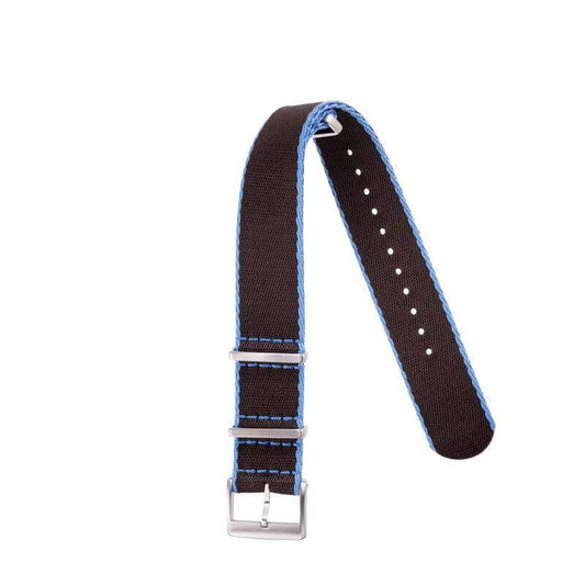 Eco-Friendly Nylon Military  Watch Strap -  Brown Light Blue Borders