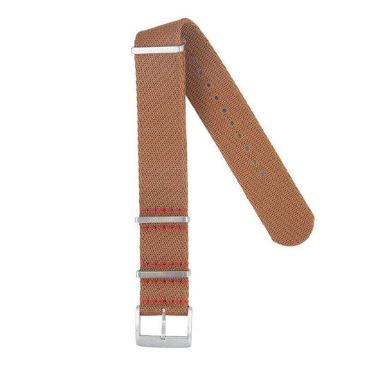 Eco-Friendly Nylon Military Watch Strap -  Brown Red Stitches