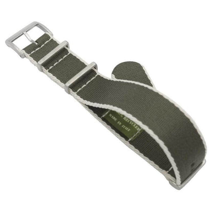 Eco-Friendly Nylon Military Watch Strap -  Color Dark Green White Borders