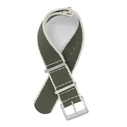 Eco-Friendly Nylon Military Watch Strap -  Color Dark Green White Borders
