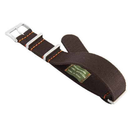 Eco-Friendly Nylon Military Watch Strap -  Dark Brown Orange Stitches