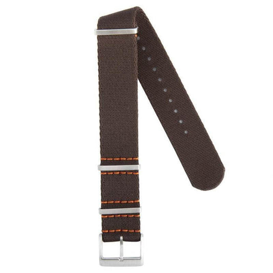 Eco-Friendly Nylon Military Watch Strap -  Dark Brown Orange Stitches