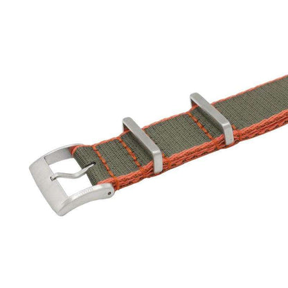 Eco-Friendly  Nylon Military  Watch Strap -  Dark Green Orange Borders - Green