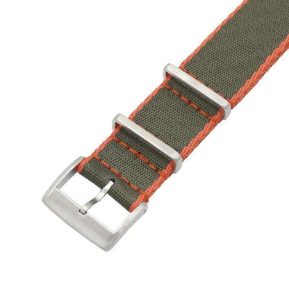 Eco-Friendly  Nylon Military  Watch Strap -  Dark Green Orange Borders - Green