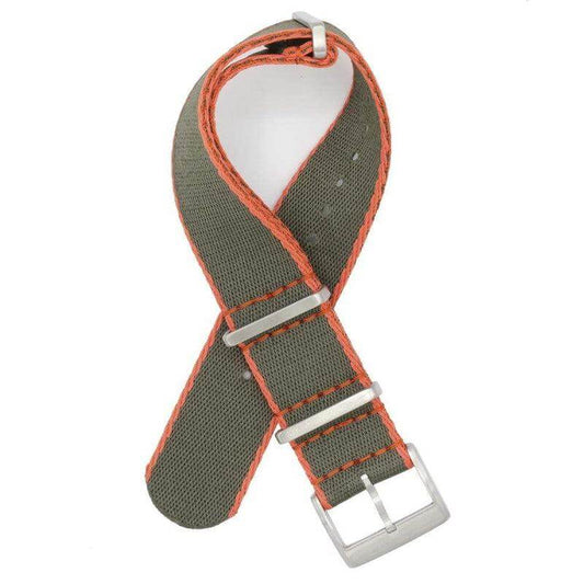 Eco-Friendly  Nylon Military  Watch Strap -  Dark Green Orange Borders - Green