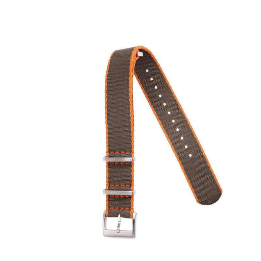 Eco-Friendly Nylon Military  Watch Strap -  Dark Green - Orange Borders