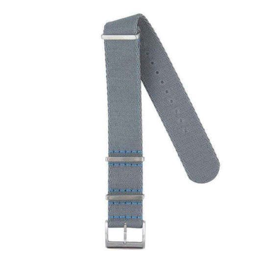 Eco-Friendly Nylon Military Watch Strap -  Grey Light Blue Stitches
