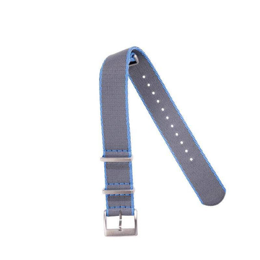 Eco-Friendly Nylon Military Watch Strap -  Grey Light Blue Borders