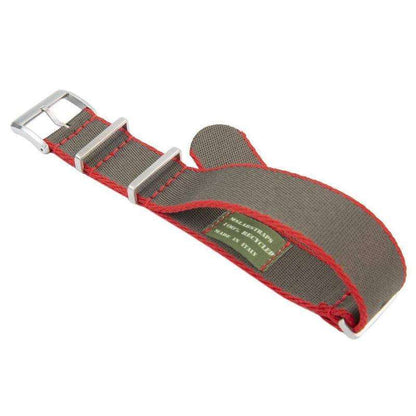 Eco-Friendly Nylon Military Watch Strap -  Grey Red Border