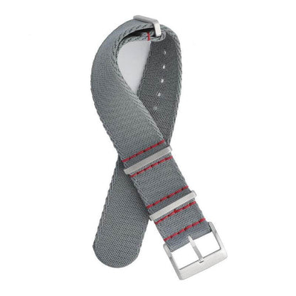 Eco-Friendly Nylon Military  Watch Strap -  Grey Red Stitches