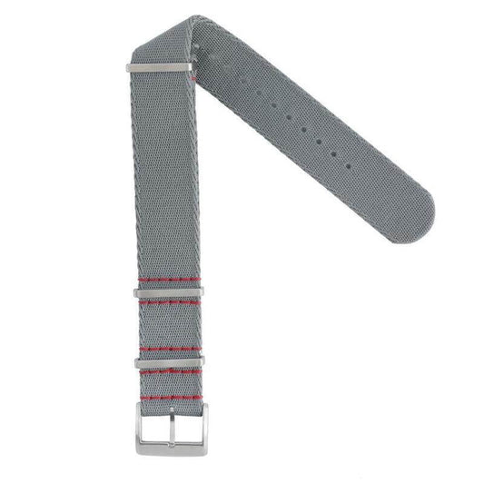 Eco-Friendly Nylon Military  Watch Strap -  Grey Red Stitches