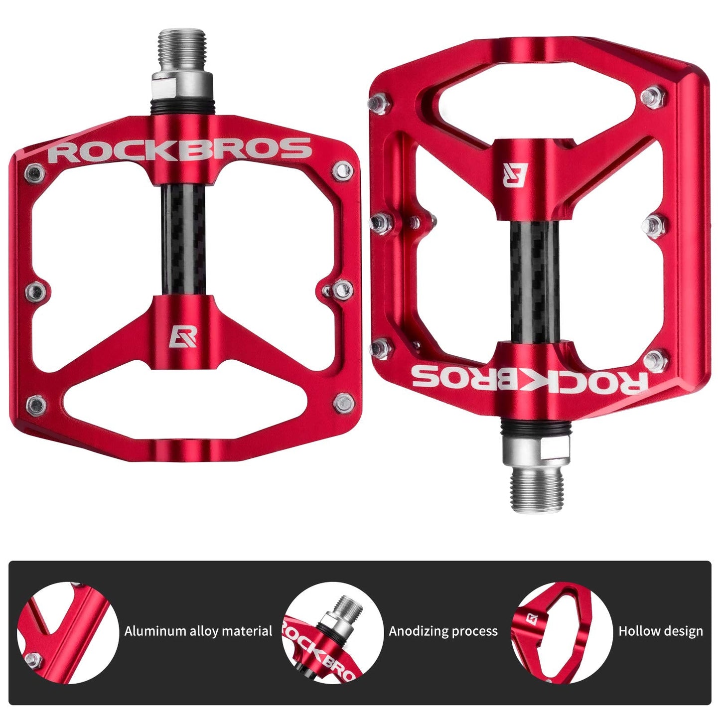 ROCKBROS Mountain MTB Bike Flat 9/16 Lightweight Carbon Fiber Sealed Bearing Pedals - Triathlete Store