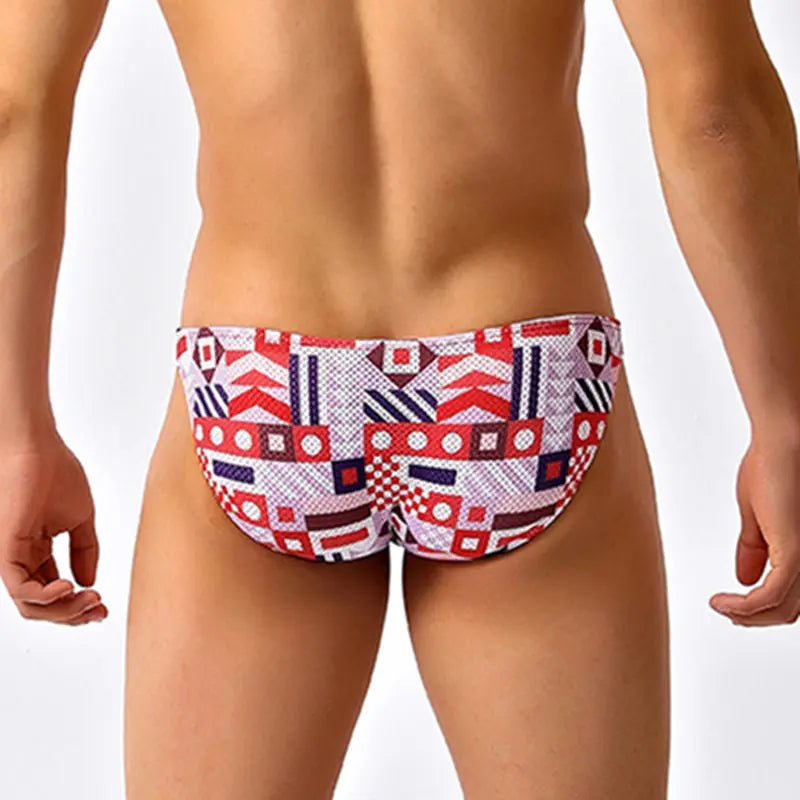 Red Pattern Low Cut Swim Brief