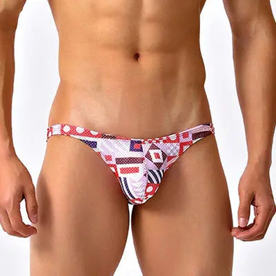 Red Pattern Low Cut Swim Brief