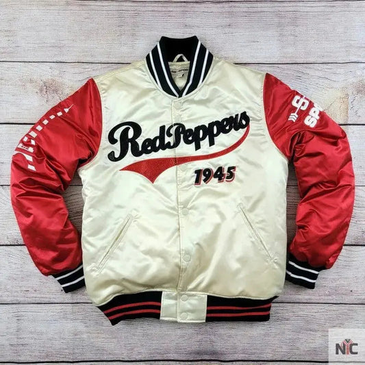 Red Peppers Paris Satin Varsity Jacket