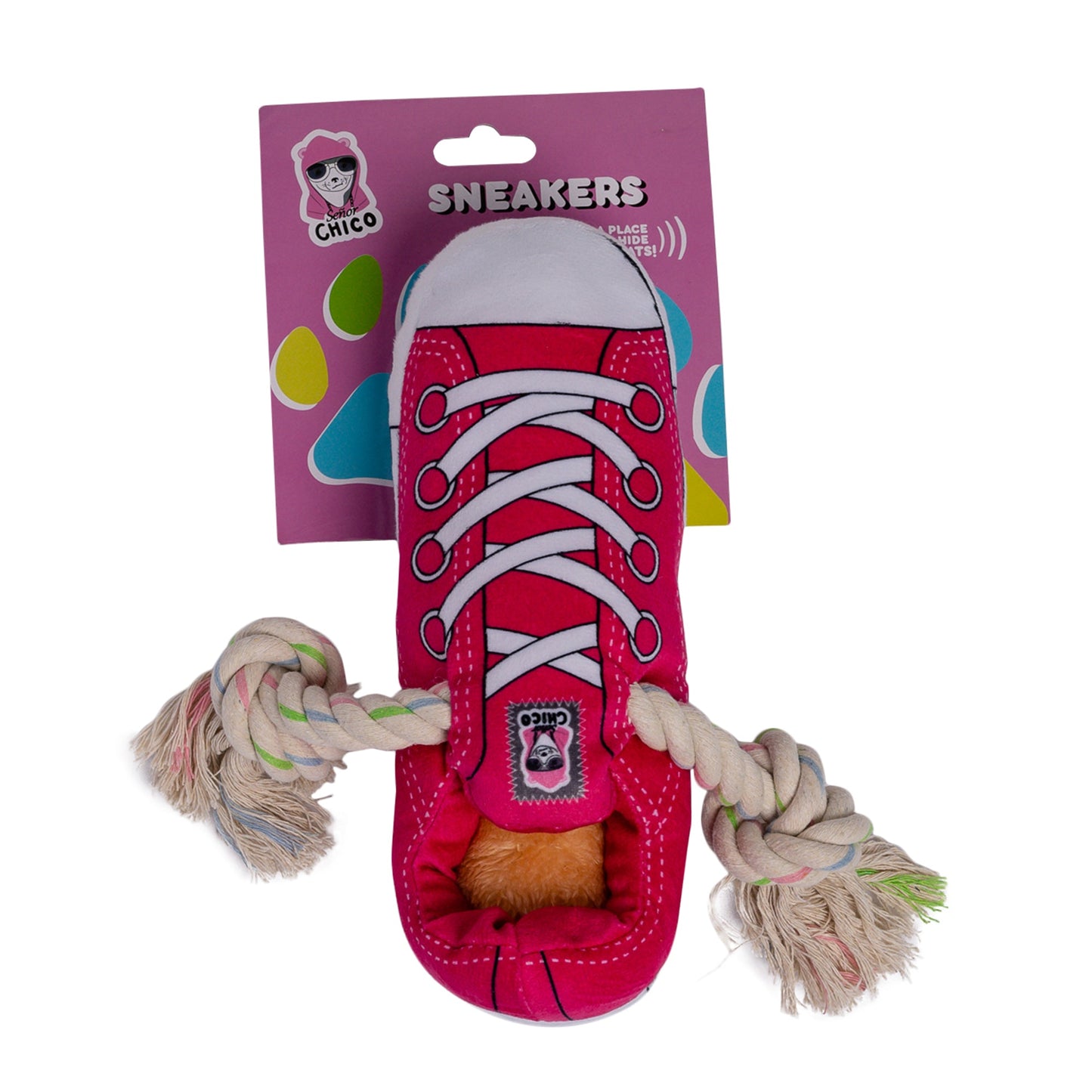 Squeaky Comfort Plush Sneaker Dog Toy – with Treat Compartment, Safe & Durable – Pink
