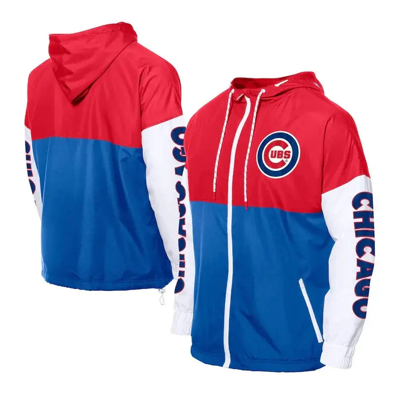 Chicago Cubs Color Block Royal/Red Hoodie Windbreaker