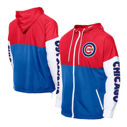 Chicago Cubs Color Block Royal/Red Hoodie Windbreaker