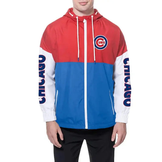 Chicago Cubs Color Block Royal/Red Hoodie Windbreaker