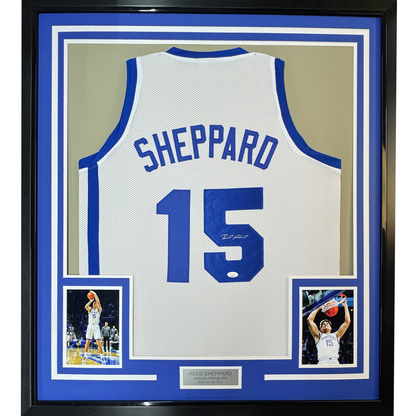 Framed Autographed/Signed Reed Sheppard 35x39 Kentucky White College Basketball Jersey PSA COA