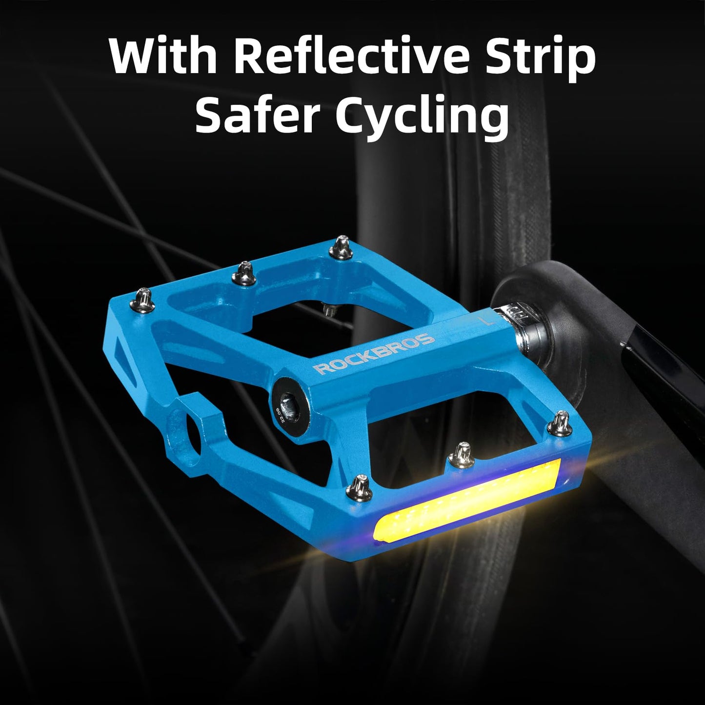 ROCKBROS MTB Reflective Aluminum Pedals 9/16" Sealed Bearing Lightweight