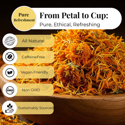 Dried Marigold Calendula flowers, Calendula Tea, 2.6oz I Calendula Officinalis | Caléndula pétalos I Akshit Pétales de Souci Bio | Flor De Calendula