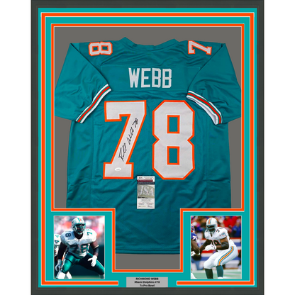 Framed Autographed/Signed Richmond Webb 35x39 Miami Teal Football Jersey JSA COA