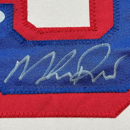 Framed Autographed/Signed Mike Richter 35x39 New York White Hockey Jersey PSA/DNA COA