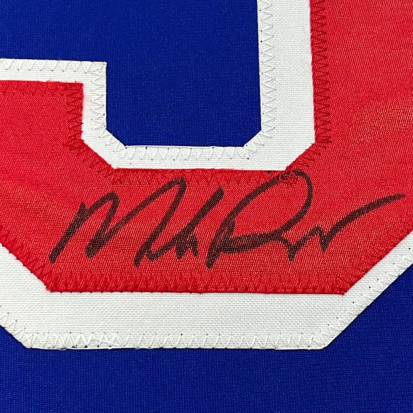 Framed Autographed/Signed Mike Richter 35x39 New York Blue Hockey Jersey PSA/DNA COA
