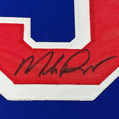 Framed Autographed/Signed Mike Richter 35x39 New York Blue Hockey Jersey PSA/DNA COA