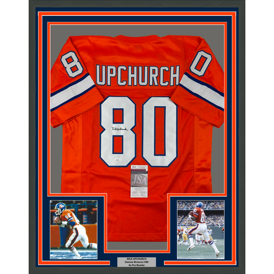 Framed Autographed/Signed Rick Upchurch 35x39 Denver Orange Football Jersey JSA COA