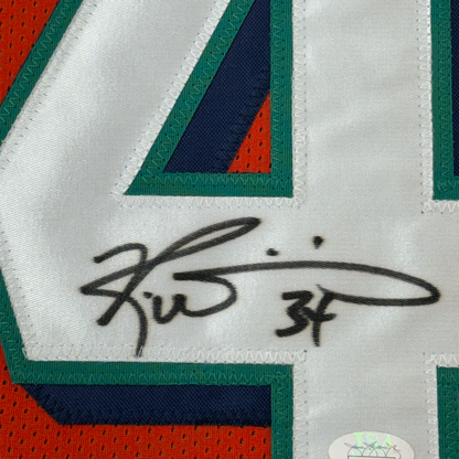 Framed Autographed/Signed Ricky Williams 35x39 Miami Orange Football Jersey JSA COA