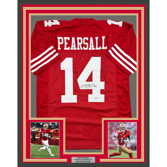 Framed Autographed/Signed Ricky Pearsall 35x39 San Francisco Red Football Jersey Beckett BAS COA