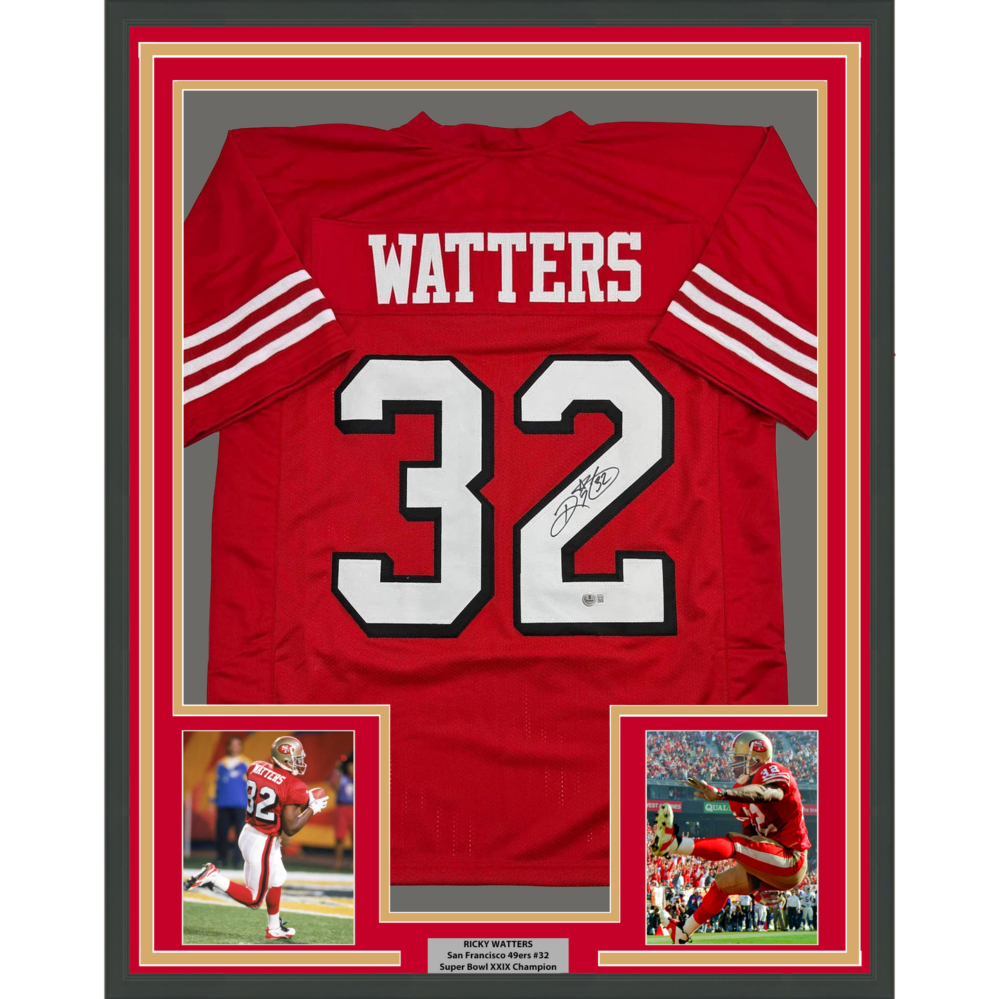 Framed Autographed/Signed Ricky Watters 35x39 San Francisco Alternate Red Football Jersey Beckett BAS COA